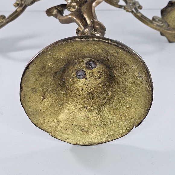 Antique Victorian Cherub Candelabra Brass Cast Metal 3 Arms Candle Holder - Picture 11 of 12